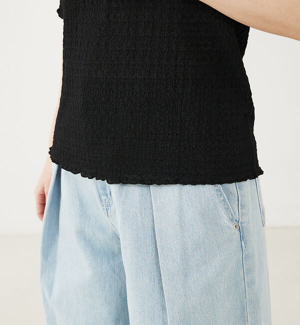 abahouse mavie「シャーリング5分袖プルオーバー」|Tシャツ・カットソー|