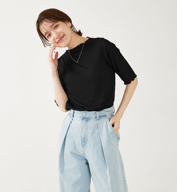 abahouse mavie「シャーリング5分袖プルオーバー」|Tシャツ・カットソー|