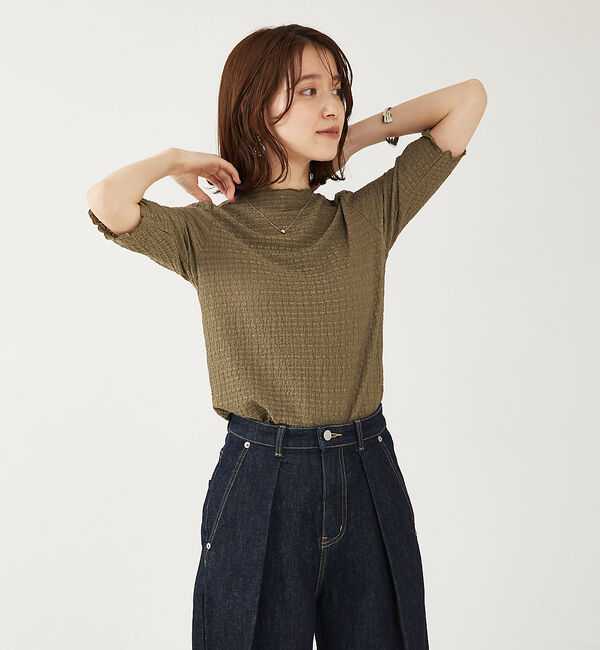 abahouse mavie「シャーリング5分袖プルオーバー」|Tシャツ・カットソー|