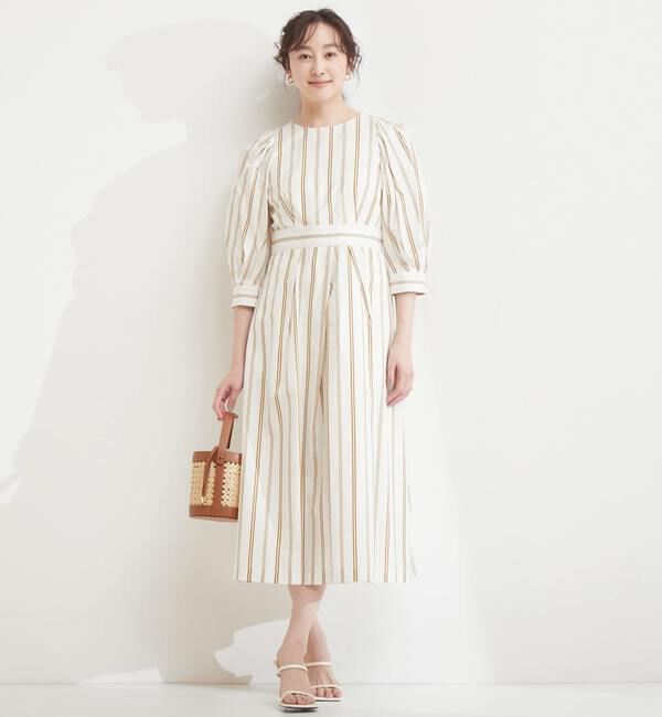 TIARA「ストライプタックワンピース」|ワンピース|ベージュ