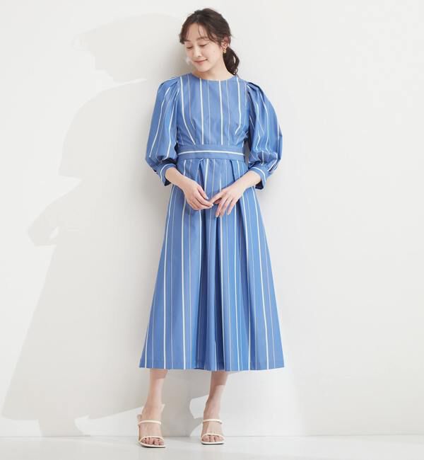 TIARA「ストライプタックワンピース」|ワンピース|ブルー