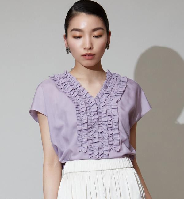 TIARA「Vネックフリルブラウス」|シャツ・ブラウス|ラベンダー