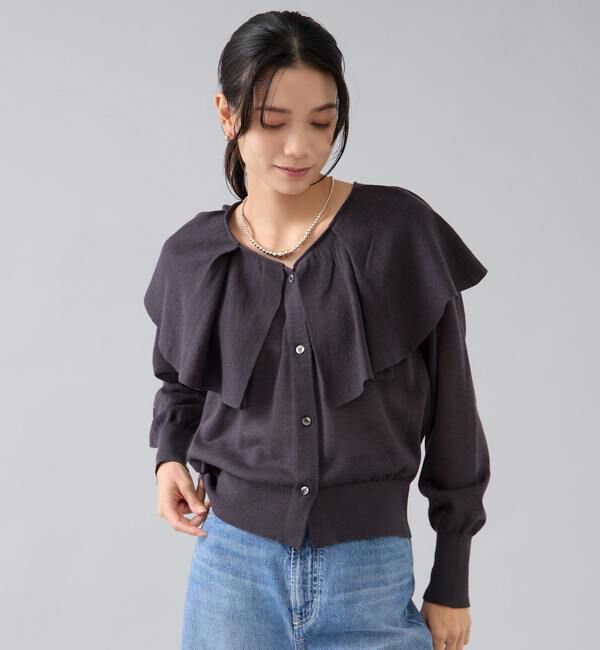 Liesse「フリルカラーニット」|カーディガン|