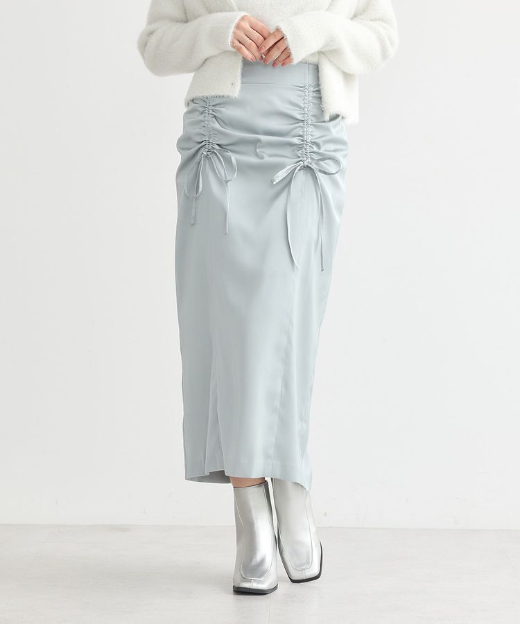 earth music&ecology「フロントドロストリボンナロースカート」|タイト|