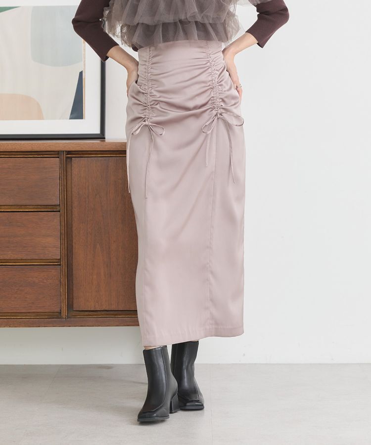 earth music&ecology「フロントドロストリボンナロースカート」|タイト|Mocha