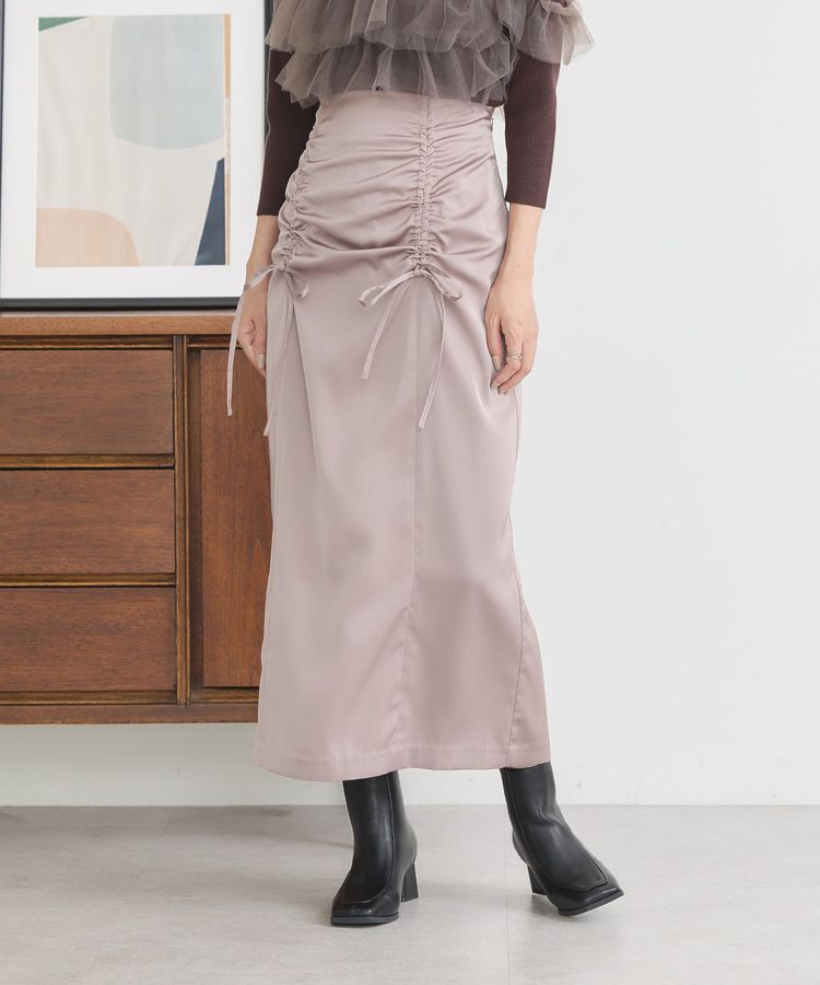 earth music&ecology「フロントドロストリボンナロースカート」|タイト|