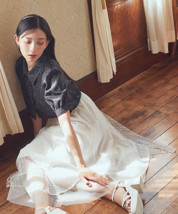 earth music&ecology「柄チュールヘムスカート」|フレア|