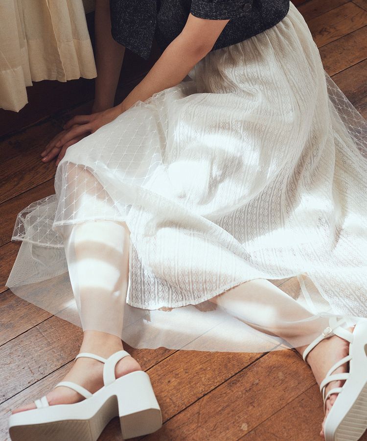 earth music&ecology「柄チュールヘムスカート」|フレア|