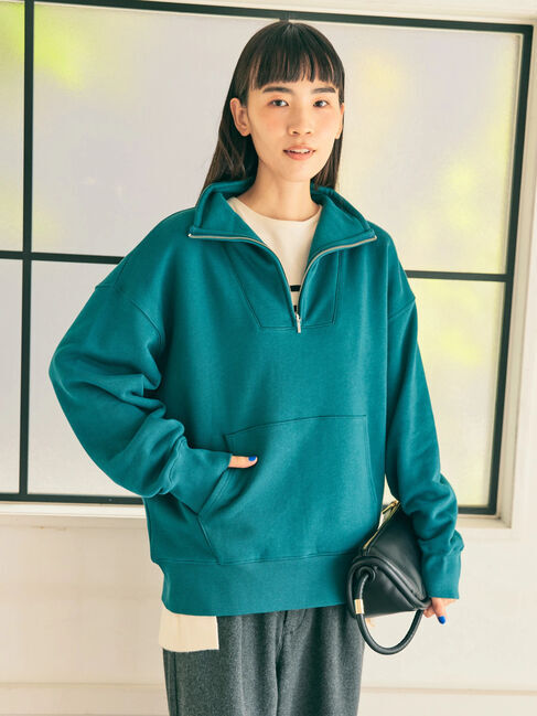  「ハーフZIP裏毛プルオーバー」|Tシャツ・カットソー|グリーン