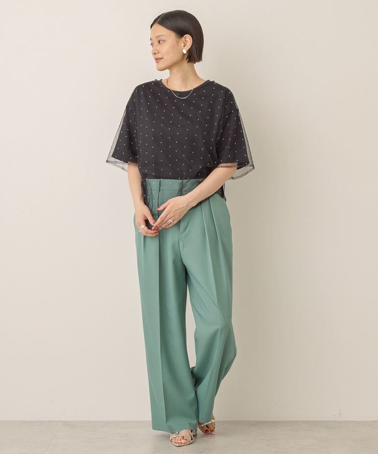 AMERICAN HOLIC「【2点SET】ラインストーンチュールレイヤードTシャツ」|Tシャツ・カットソー|