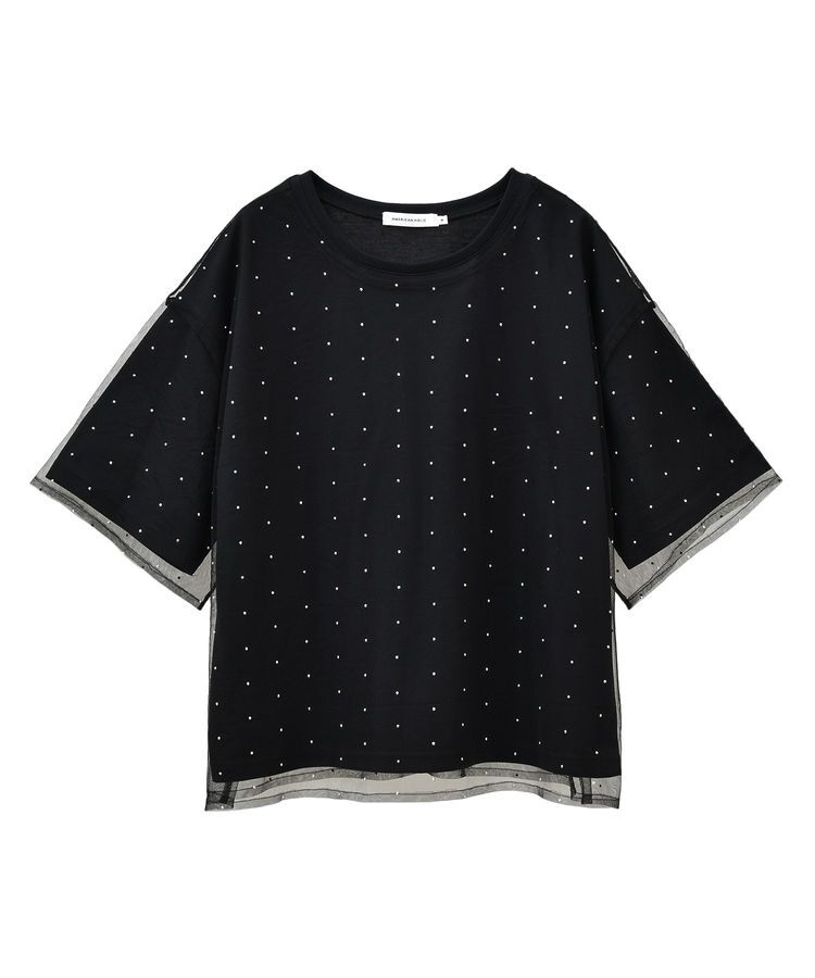 AMERICAN HOLIC「【2点SET】ラインストーンチュールレイヤードTシャツ」|Tシャツ・カットソー|