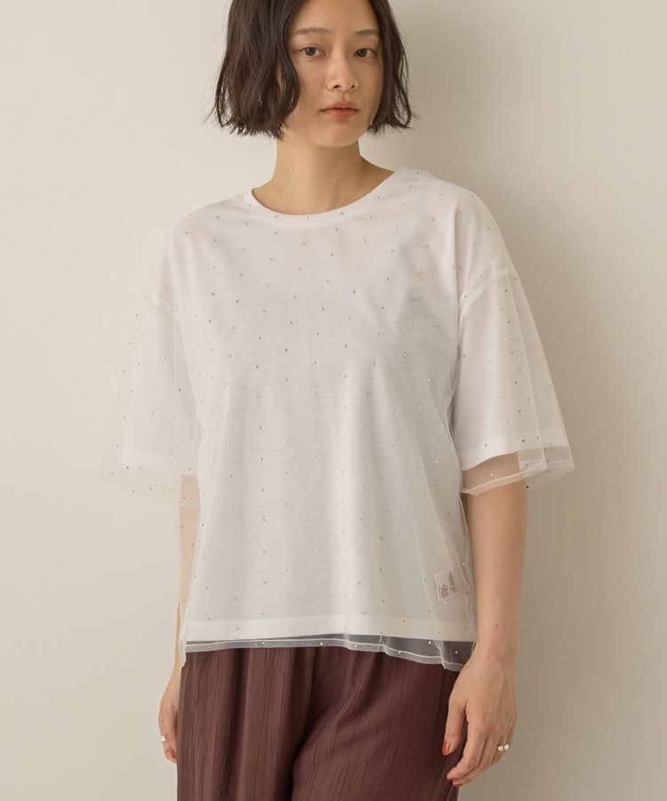 AMERICAN HOLIC「【2点SET】ラインストーンチュールレイヤードTシャツ」|Tシャツ・カットソー|