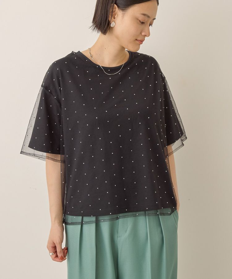 AMERICAN HOLIC「【2点SET】ラインストーンチュールレイヤードTシャツ」|Tシャツ・カットソー|