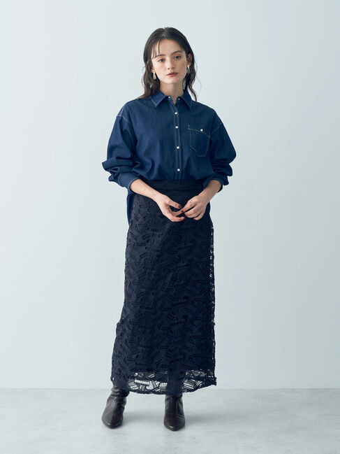 YECCA VECCA「幾何柄レースロングナロースカート」|スカート|