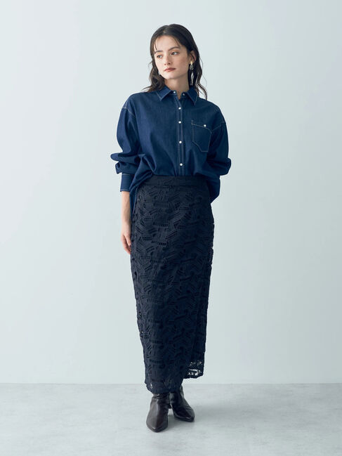 YECCA VECCA「幾何柄レースロングナロースカート」|スカート|