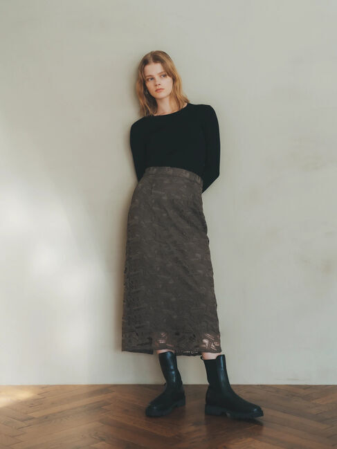 YECCA VECCA「幾何柄レースロングナロースカート」|スカート|