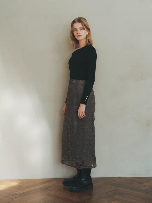 YECCA VECCA「幾何柄レースロングナロースカート」|スカート|