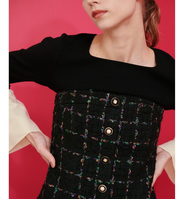 LOULOU WILLOUGHBY「【LOULOU WILLOUGHBY】CAMPOREラメツイードベアワンピース」|ワンピース|