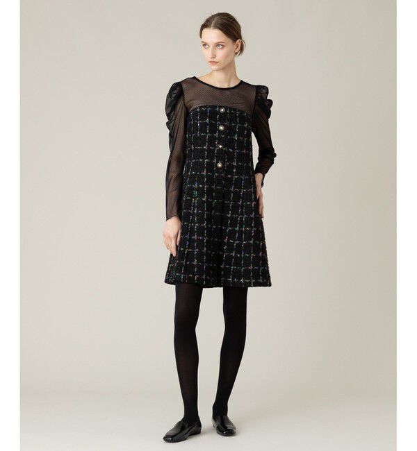 LOULOU WILLOUGHBY「【LOULOU WILLOUGHBY】CAMPOREラメツイードベアワンピース」|ワンピース|