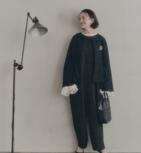  「【Du noir】ノーカラーペプラムシルエットジャケット」|テーラードジャケット|