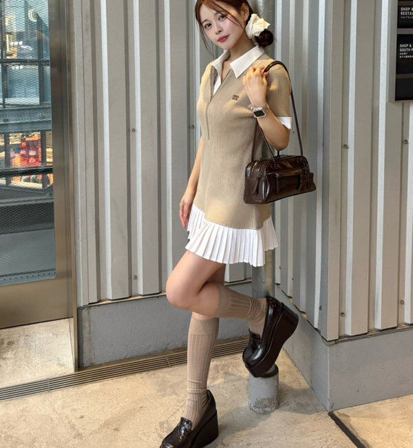  「【Nono企画】ドッキングプリーツ半袖ワンピ」|ワンピース|