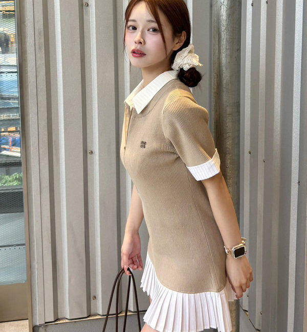  「【Nono企画】ドッキングプリーツ半袖ワンピ」|ワンピース|