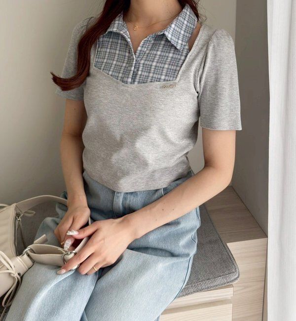  「チェックレイヤードトップス」|プルオーバー|
