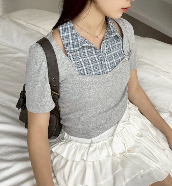  「チェックレイヤードトップス」|プルオーバー|