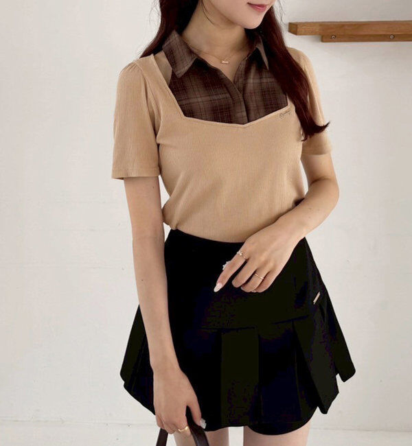  「チェックレイヤードトップス」|プルオーバー|