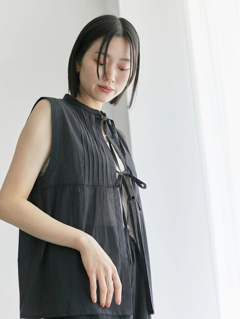 Samansa Mos2 blue「【Made in India】リボンベスト」|シャツ・ブラウス|