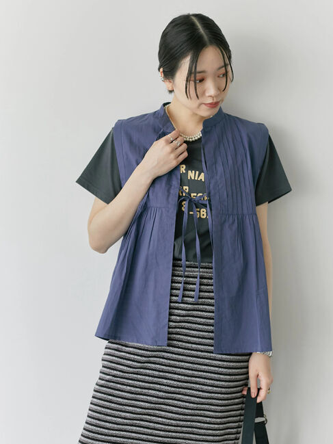 Samansa Mos2 blue「【Made in India】リボンベスト」|シャツ・ブラウス|