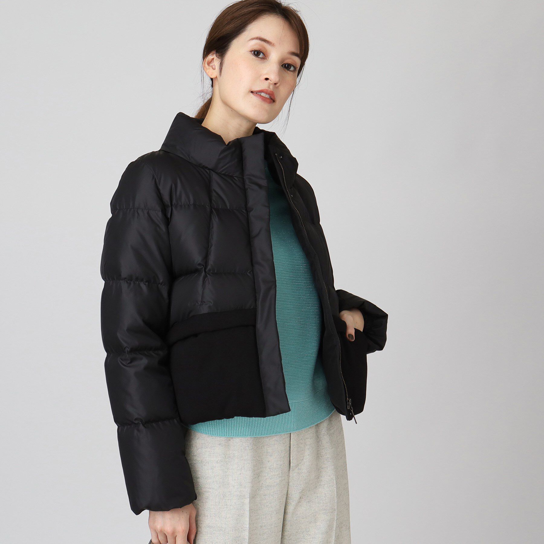 COUP DE CHANCE「【リサイクルダウン】異素材使いショート丈ダウン」|ダウン|ブラック(019)