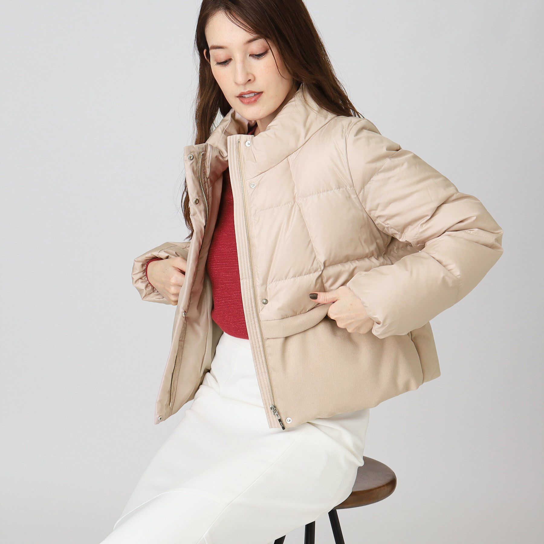 COUP DE CHANCE「【リサイクルダウン】異素材使いショート丈ダウン」|ダウン|ベージュ(052)