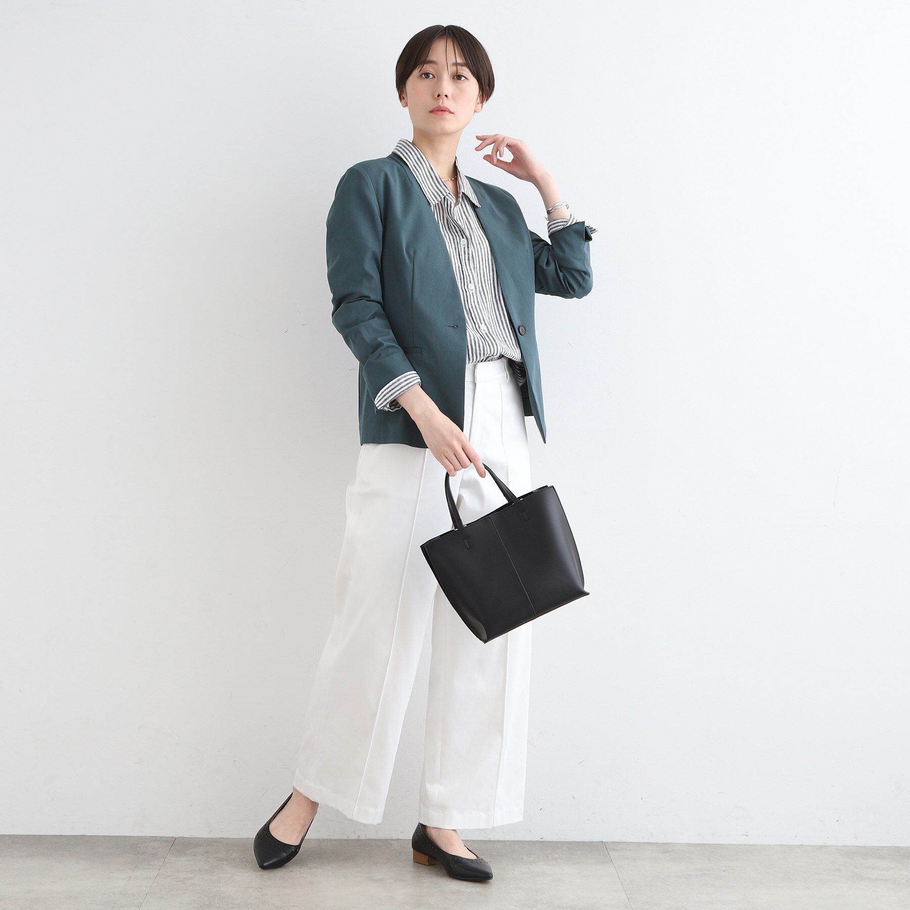 INDIVI「【洗える／UVケア／接触冷感／SETUP可能】麻混ノーカラージャケット」|スーツ|