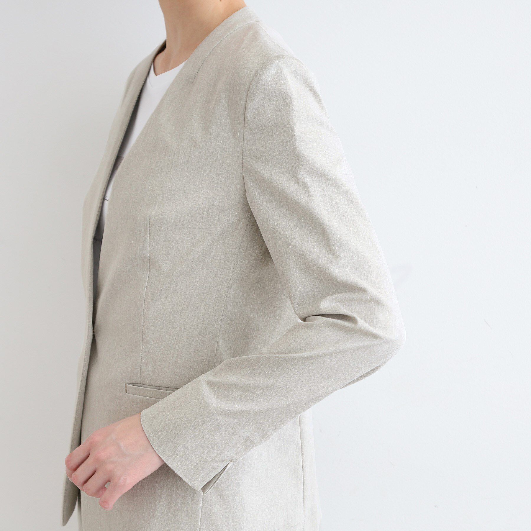 INDIVI「【洗える／UVケア／接触冷感／SETUP可能】麻混ノーカラージャケット」|スーツ|