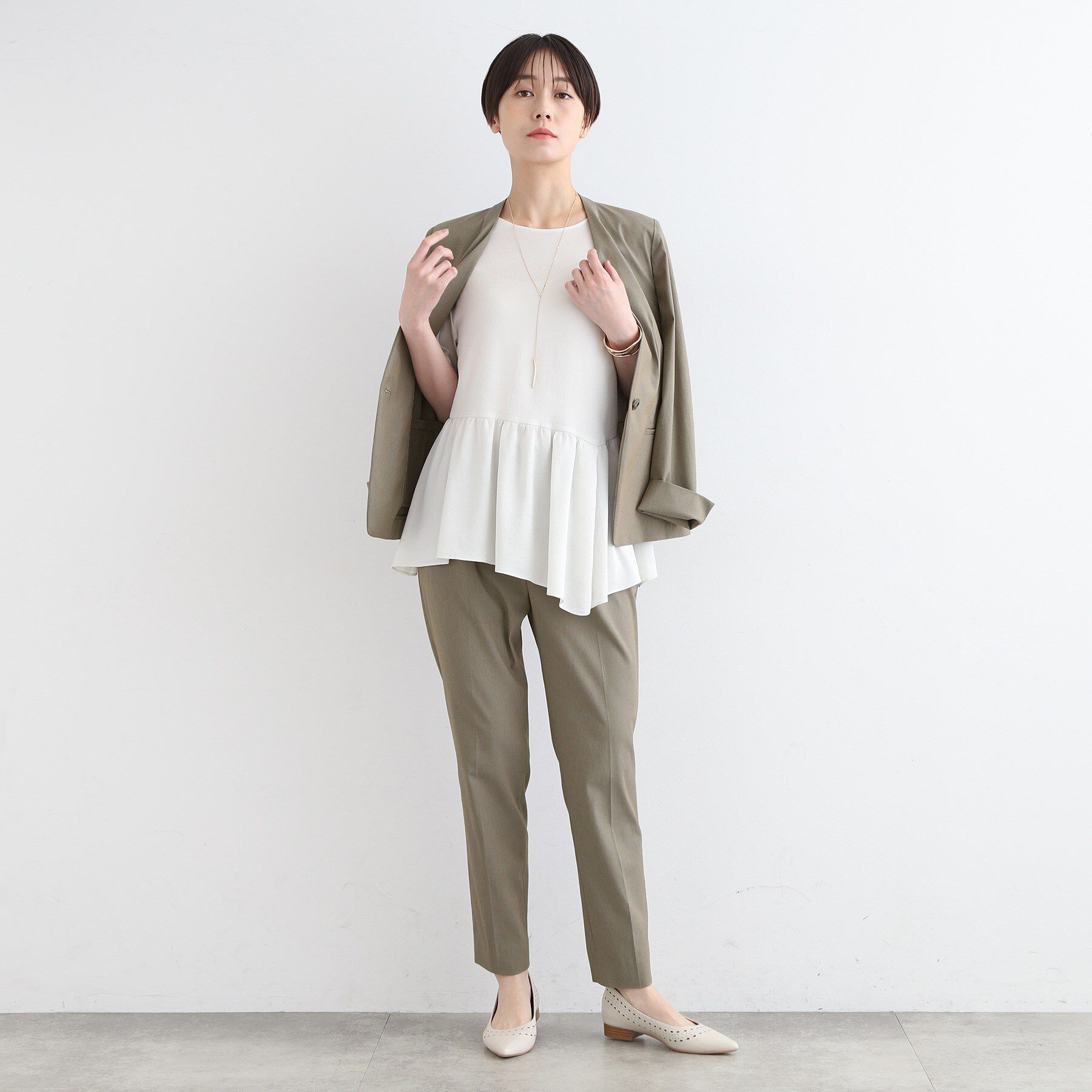 INDIVI「【洗える／UVケア／接触冷感／SETUP可能】麻混ノーカラージャケット」|スーツ|