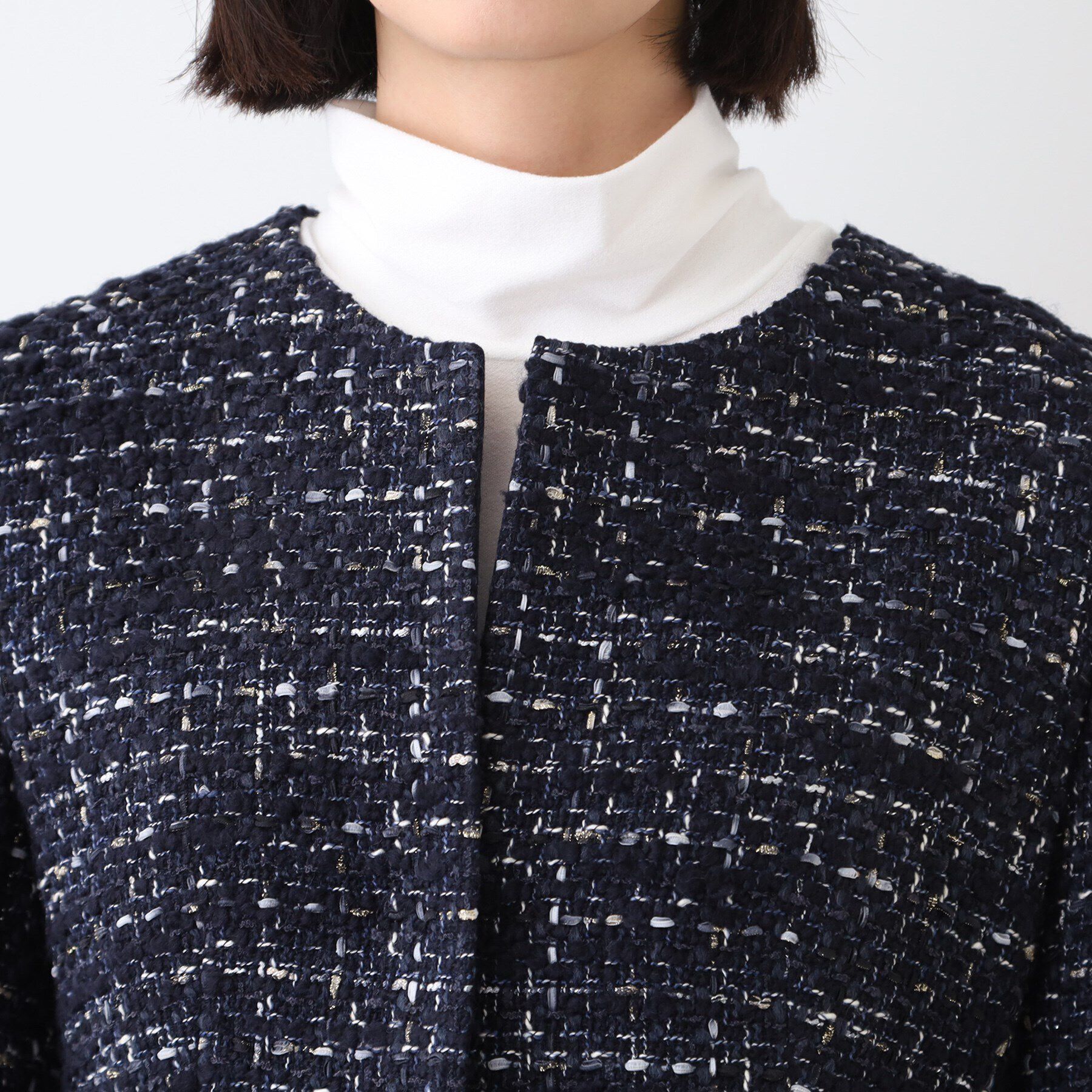 INDIVI「【日本製／SETUP可能／インポート素材】ラメ混ツイードノーカラージャケット」|ノーカラージャケット|