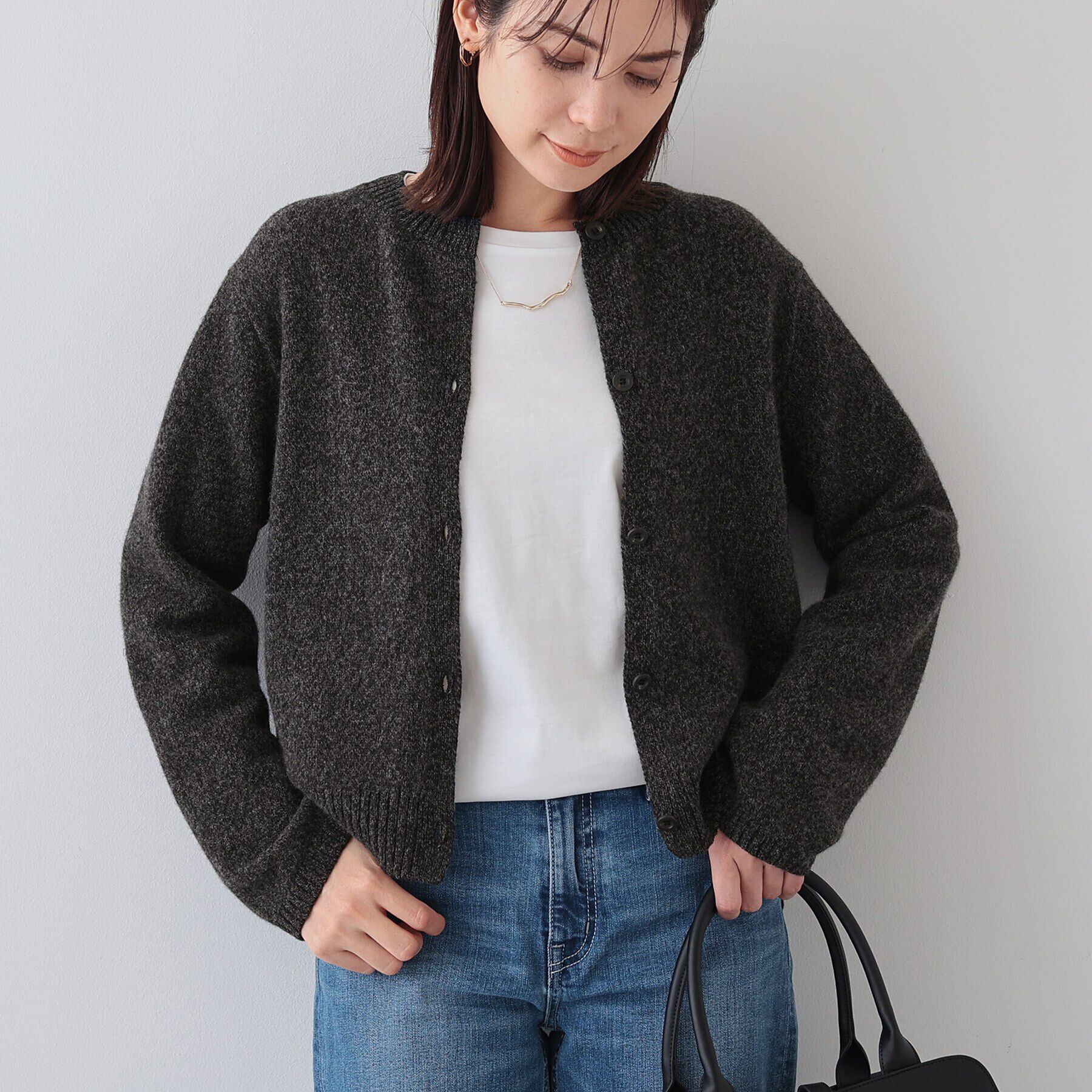 INDIVI「【日本製／インポート糸】MIX素材ニットカーディガン」|カーディガン|チャコールグレー(9