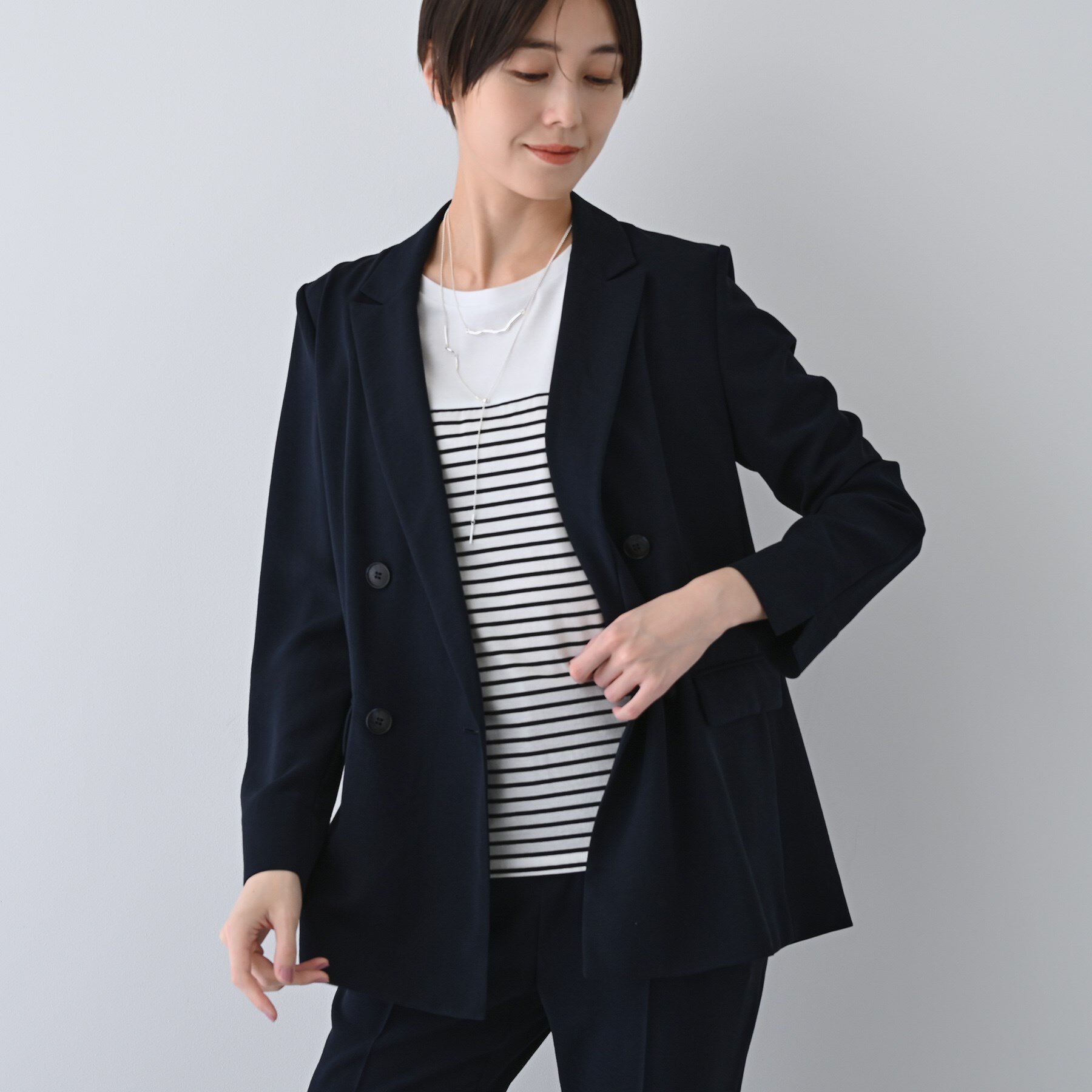 INDIVI「【着る日傘/遮熱/UVケア】ダブルジャケット」|スーツ|ネイビー(094)