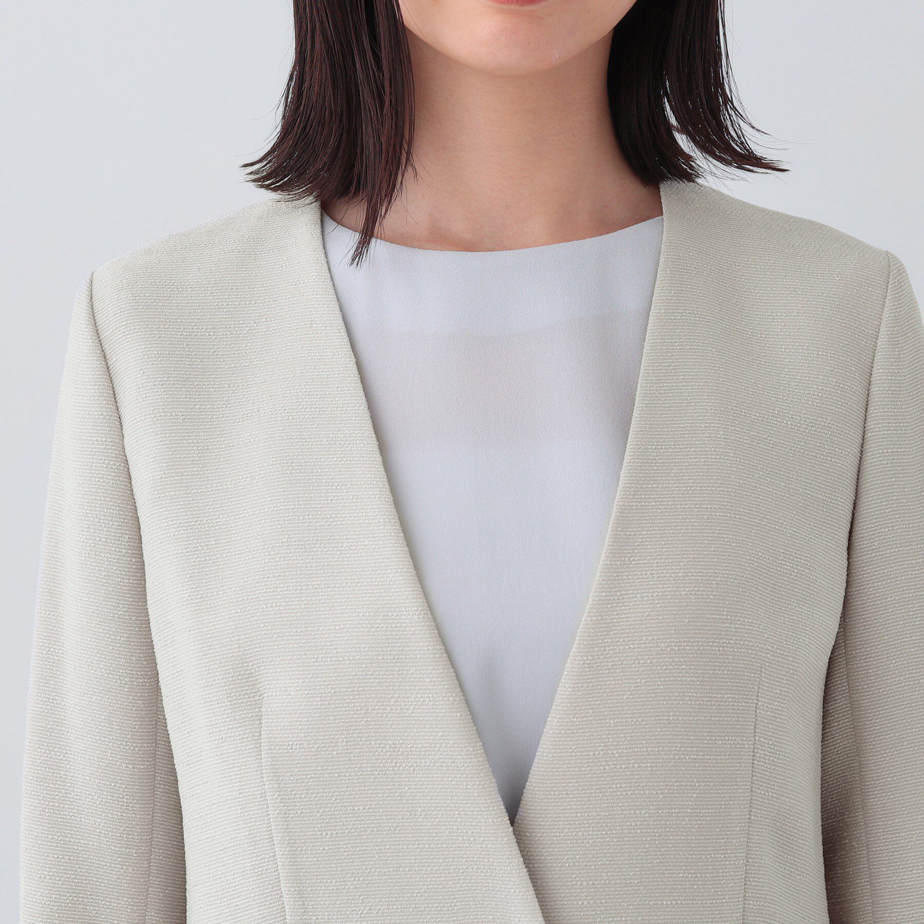 INDIVI「【日本製／SETUP可能】トリアセテート混ノーカラージャケット」|スーツ|