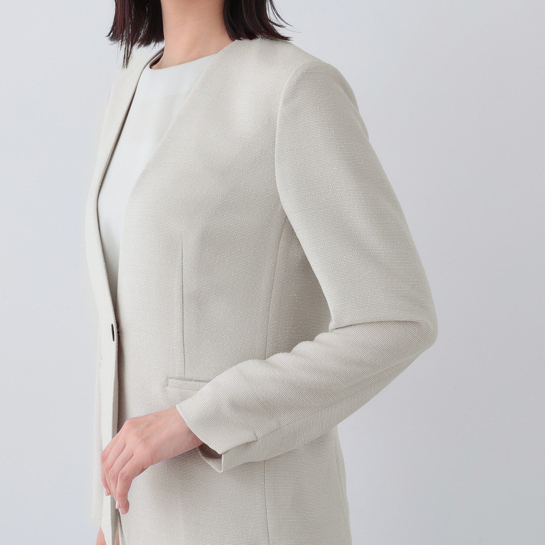 INDIVI「【日本製／SETUP可能】トリアセテート混ノーカラージャケット」|スーツ|