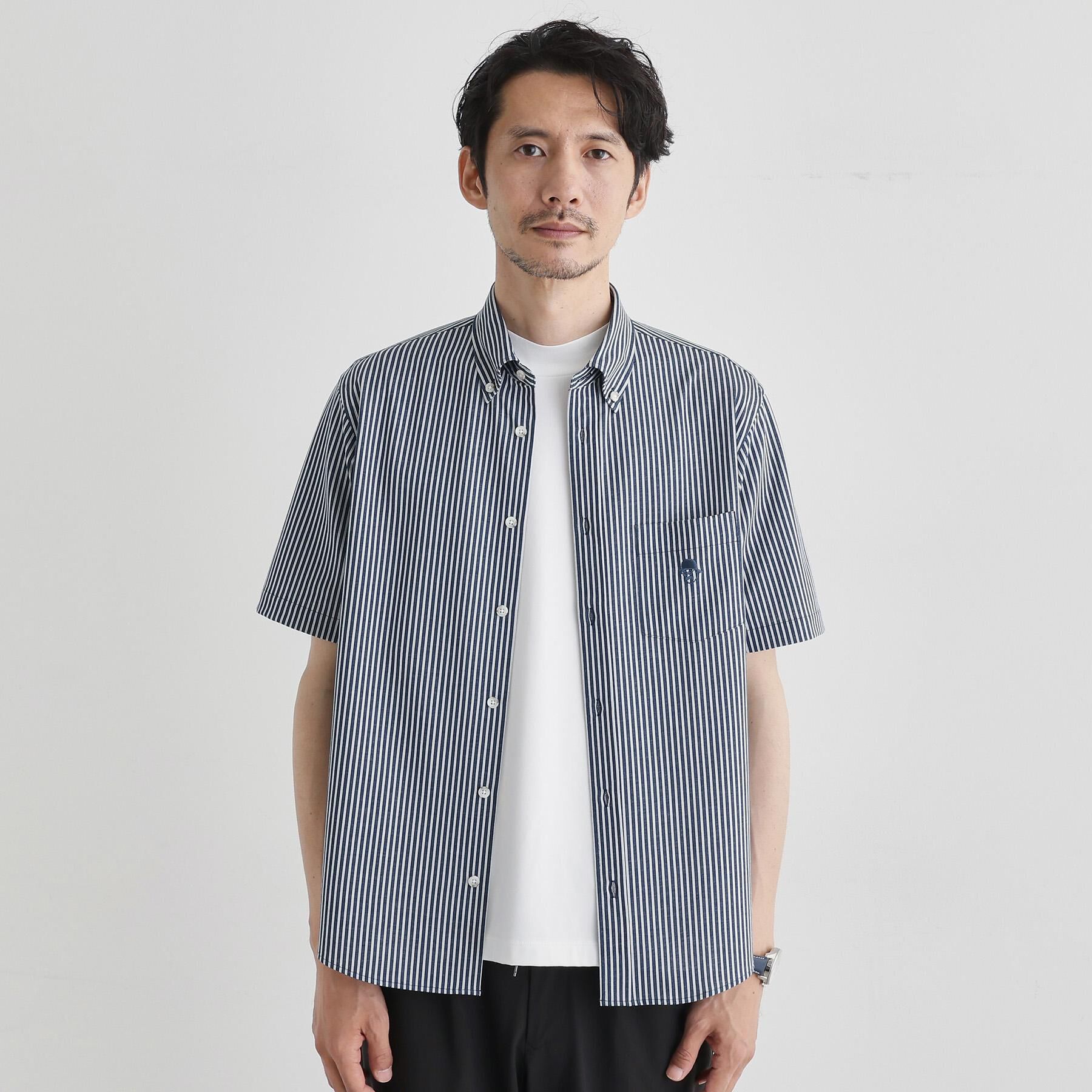 TAKEO KIKUCHI「【COOL CITY WEAR】ストライプジャージ ボタンダウンシャツ /接触冷感」|シャツ・ブラウス|