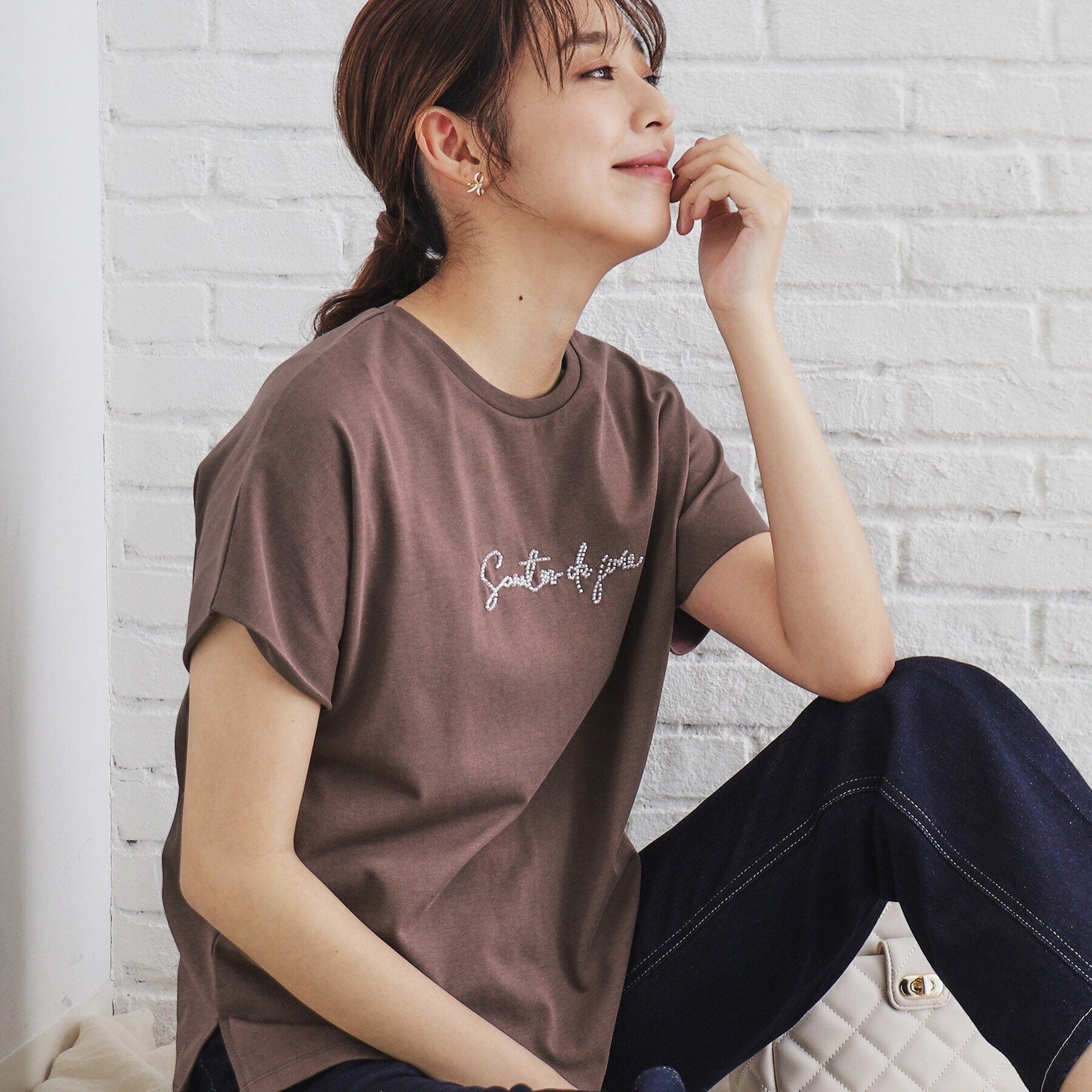 index「UV ビーズロゴデザインTシャツ【接触冷感/手洗い可】」|Tシャツ・カットソー|ブラウン(044)