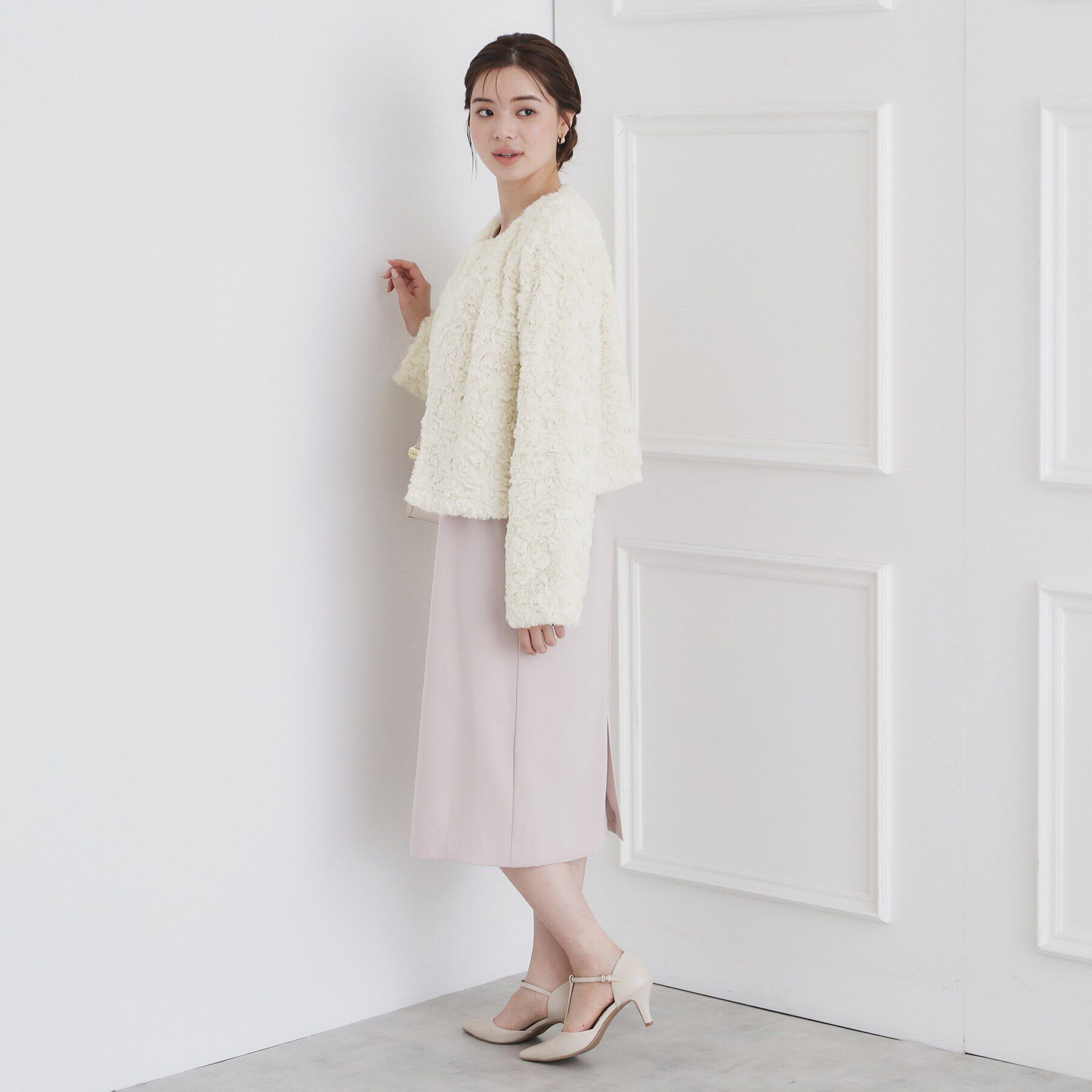 index「パール調フェイクファーショートジャケット【洗濯機洗い可】」|ブルゾン・スタジャン|