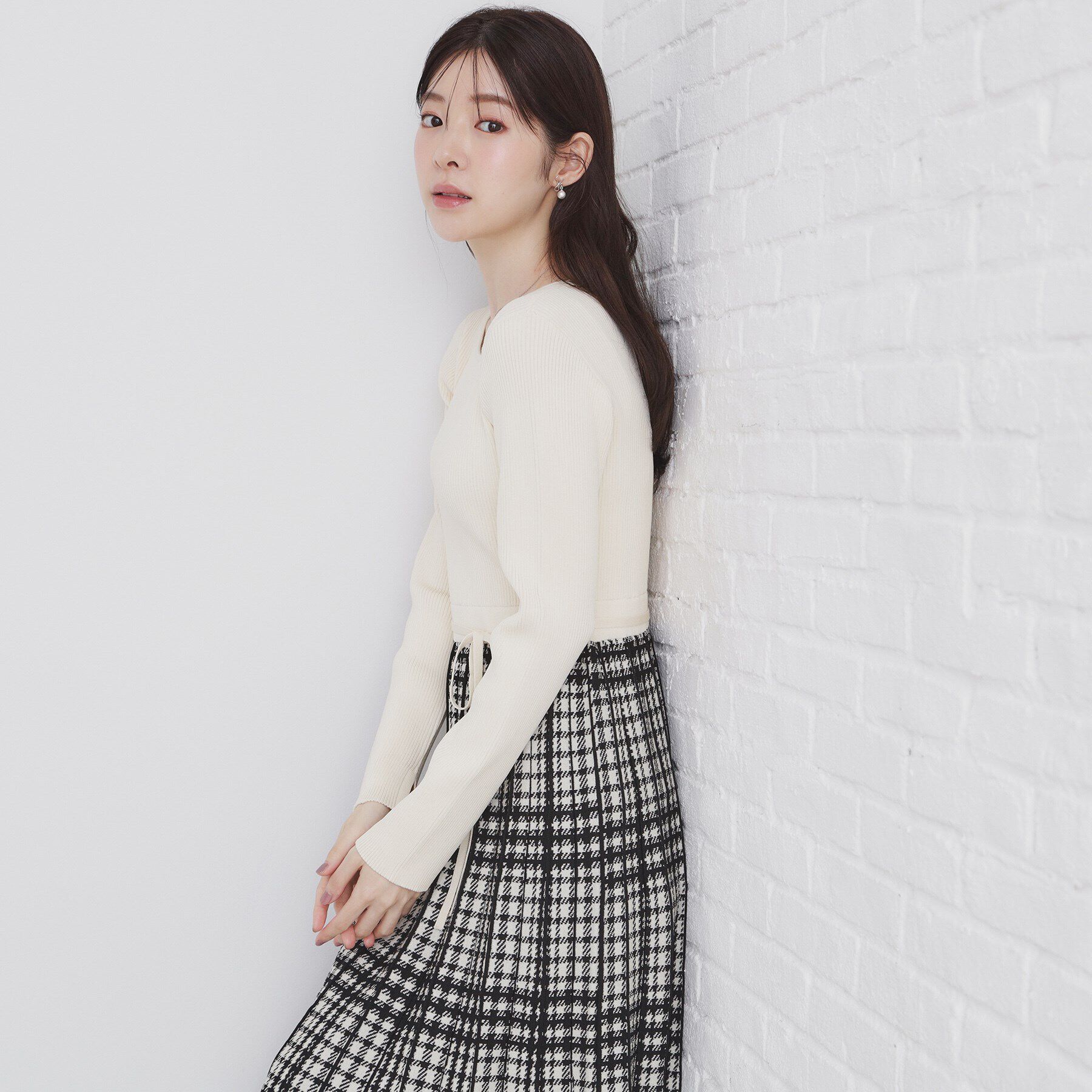 index「チェックプリーツ風ニットワンピース【洗濯機洗い可/抗ピル】」|ワンピース|
