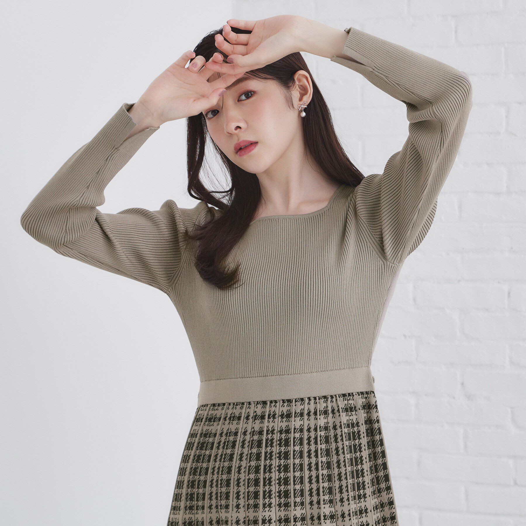 index「チェックプリーツ風ニットワンピース【洗濯機洗い可/抗ピル】」|ワンピース|