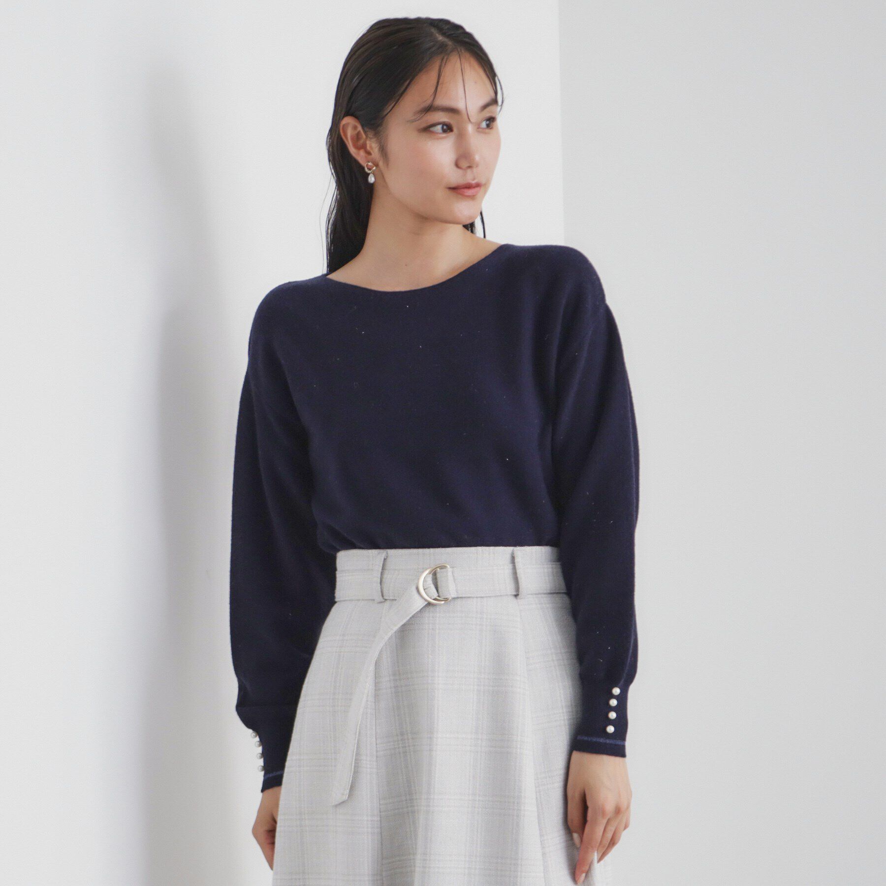 index「《6color/XS-LLsize》ボートネックドルマンニット【洗濯機洗い可】」|ニット・セーター|ネイビー(894)