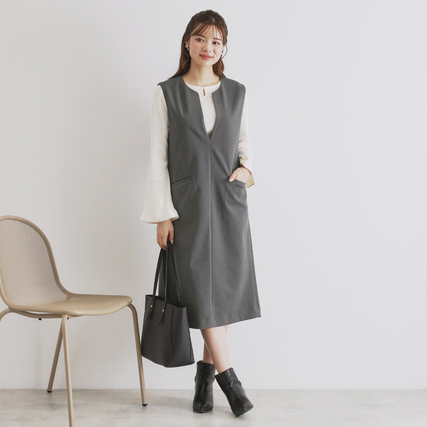 index「スリットネックジャンパースカート【洗濯機洗い可/イージーアイロン】」|ワンピース|