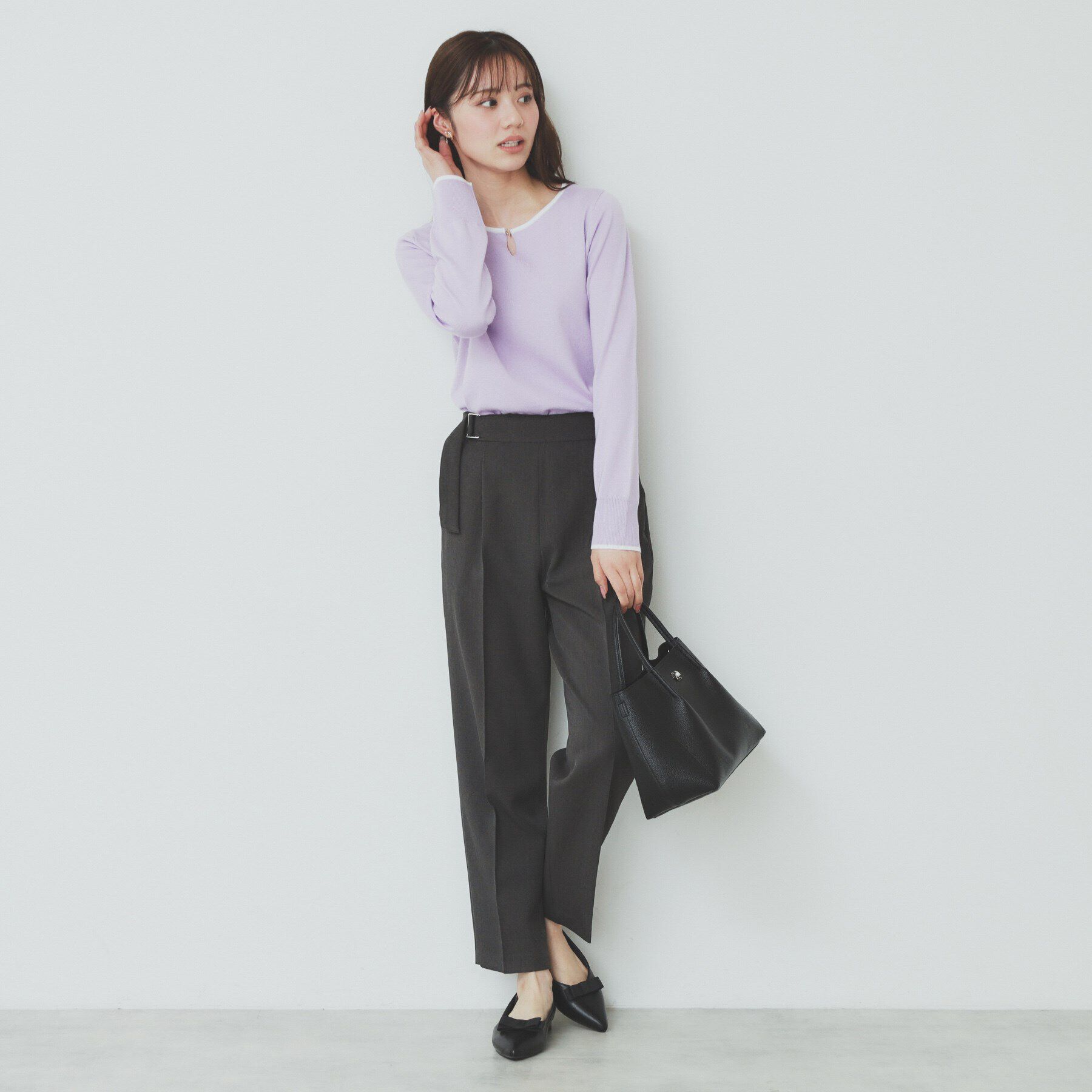 index「バイカラーキーネックニット【洗濯機洗い可】」|ニット・セーター|