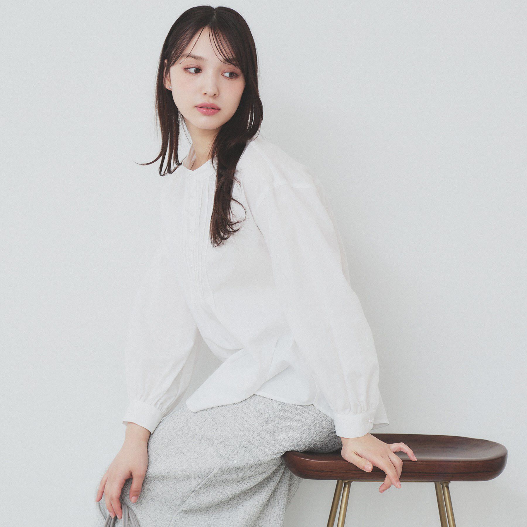 index「《6color》ラメラインバンドカラーシャツ【洗濯機洗い可/イージーアイロン/防シワ】」|シャツ・ブラウス|ホワイト(801)